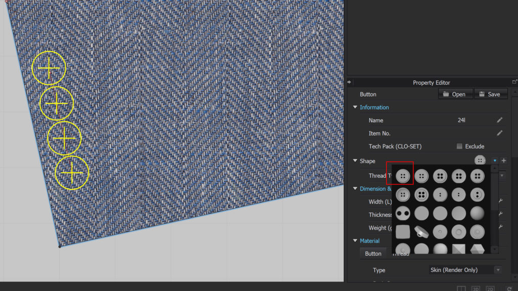 Select a button shape in the property editor window